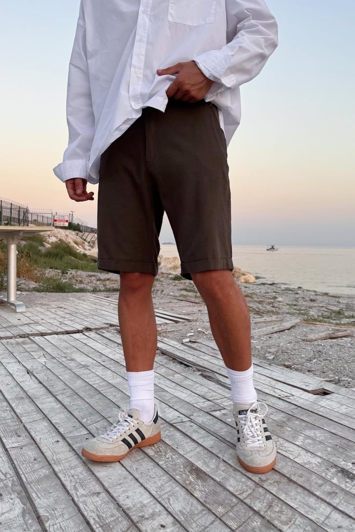 Bağcıklı Keten Bermuda Şort