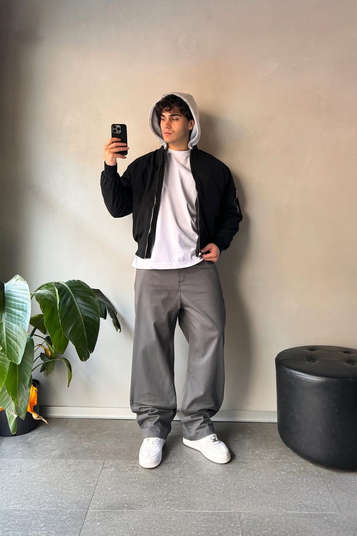 Baggy Fit Antrasit Gabardin Pantolon
