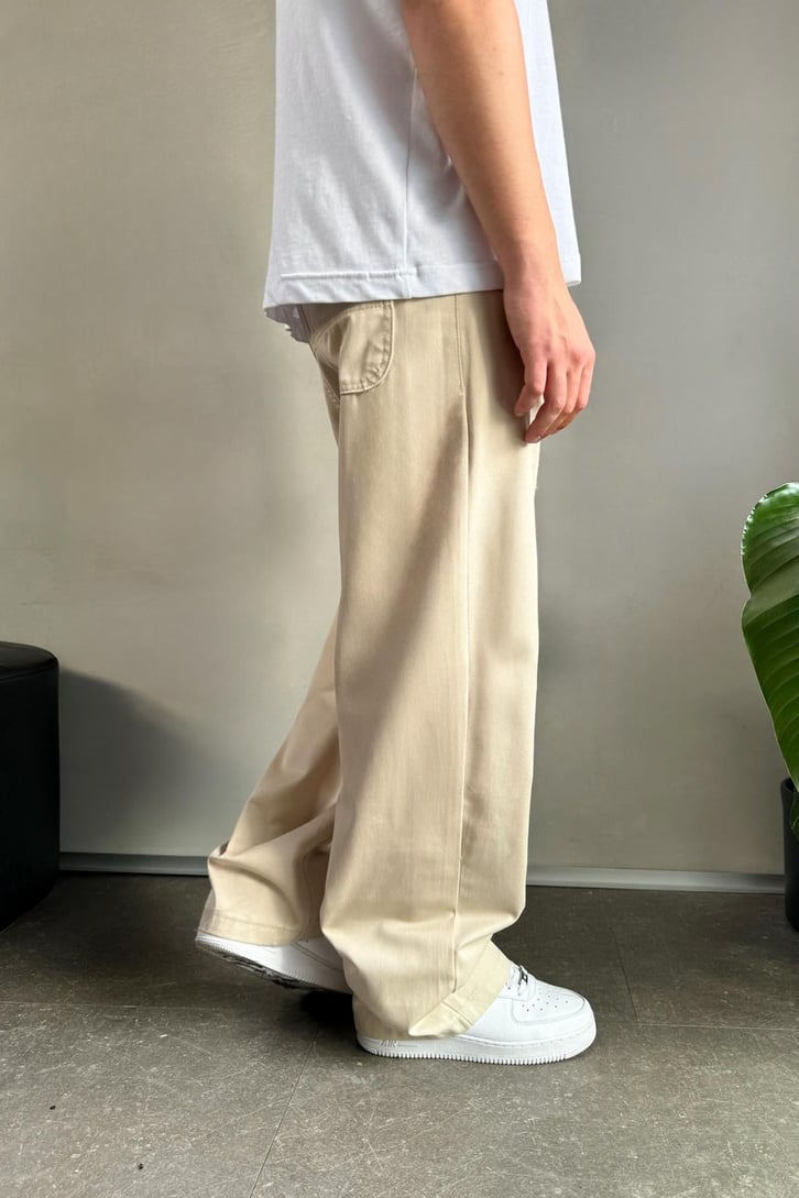 Baggy Fit Bej Gabardin Pantolon