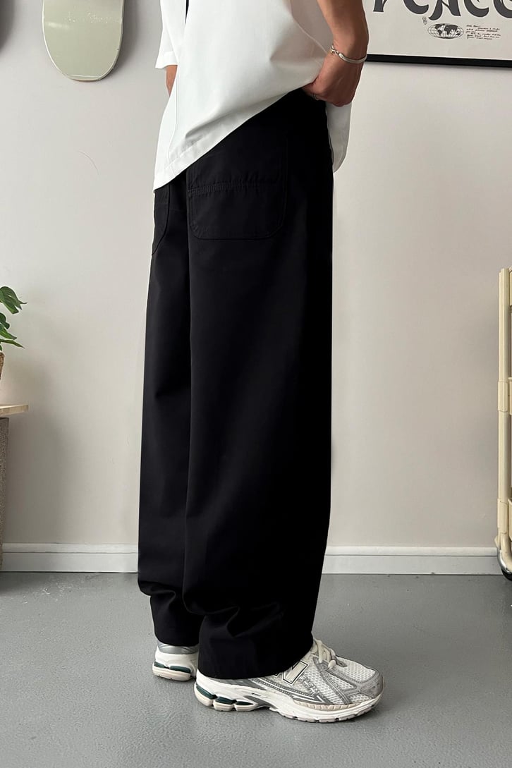 Baggy Fit Siyah Gabardin Pantolon