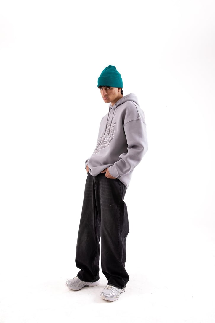 Bail & Plain Nakışlı Gri Oversize Hoodie