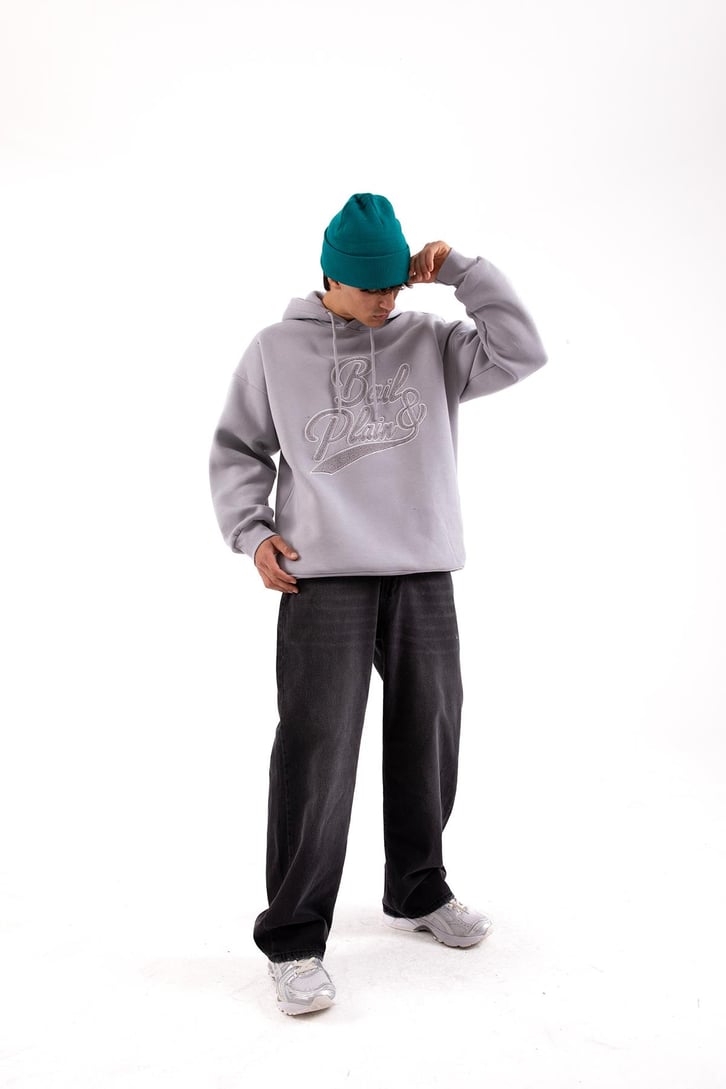 Bail & Plain Nakışlı Siyah Oversize Hoodie