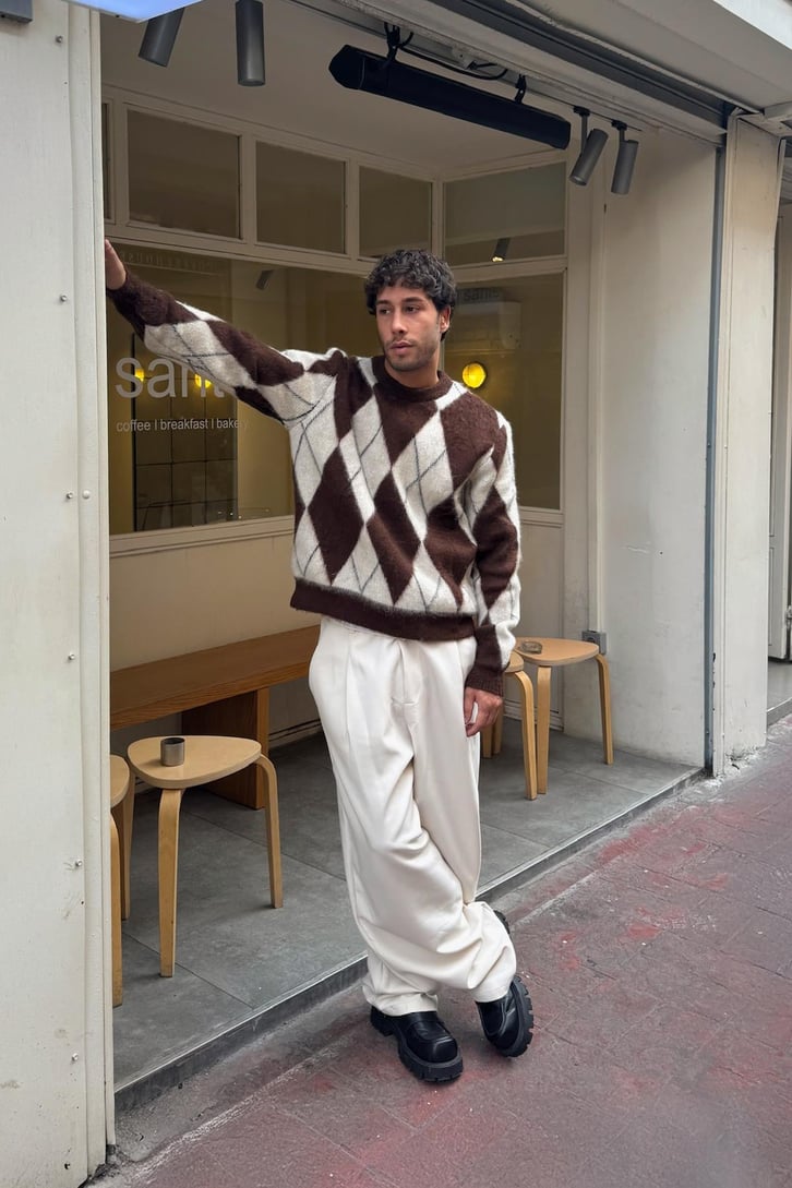 Baklava Desenli Triko Kazak