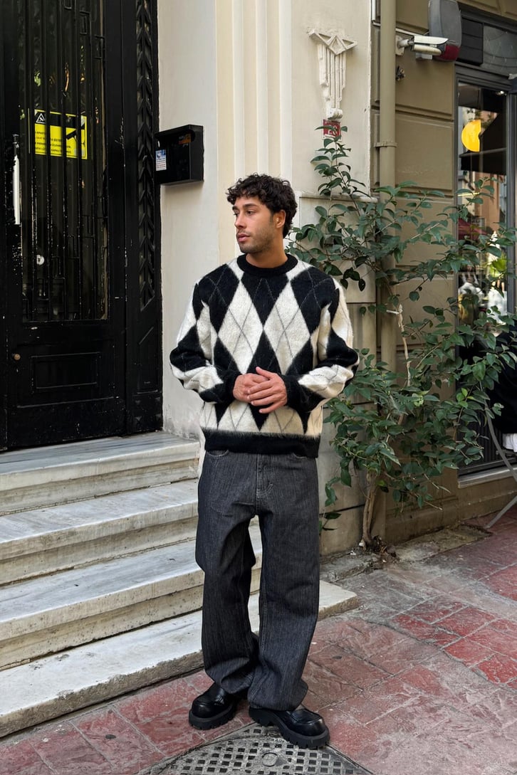 Baklava Desenli Triko Kazak