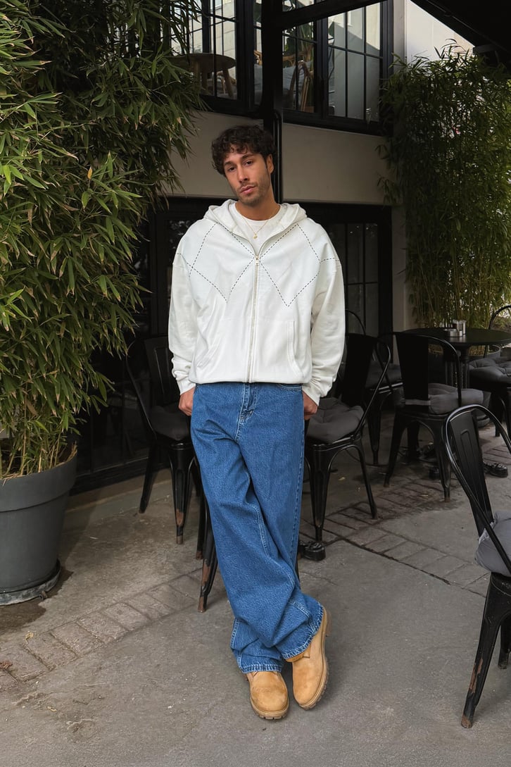 Baklava Desenli Zip Hoodie