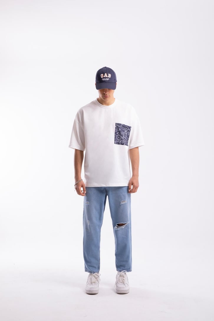 Bandana Desen Cep Detaylı Oversize Tshirt