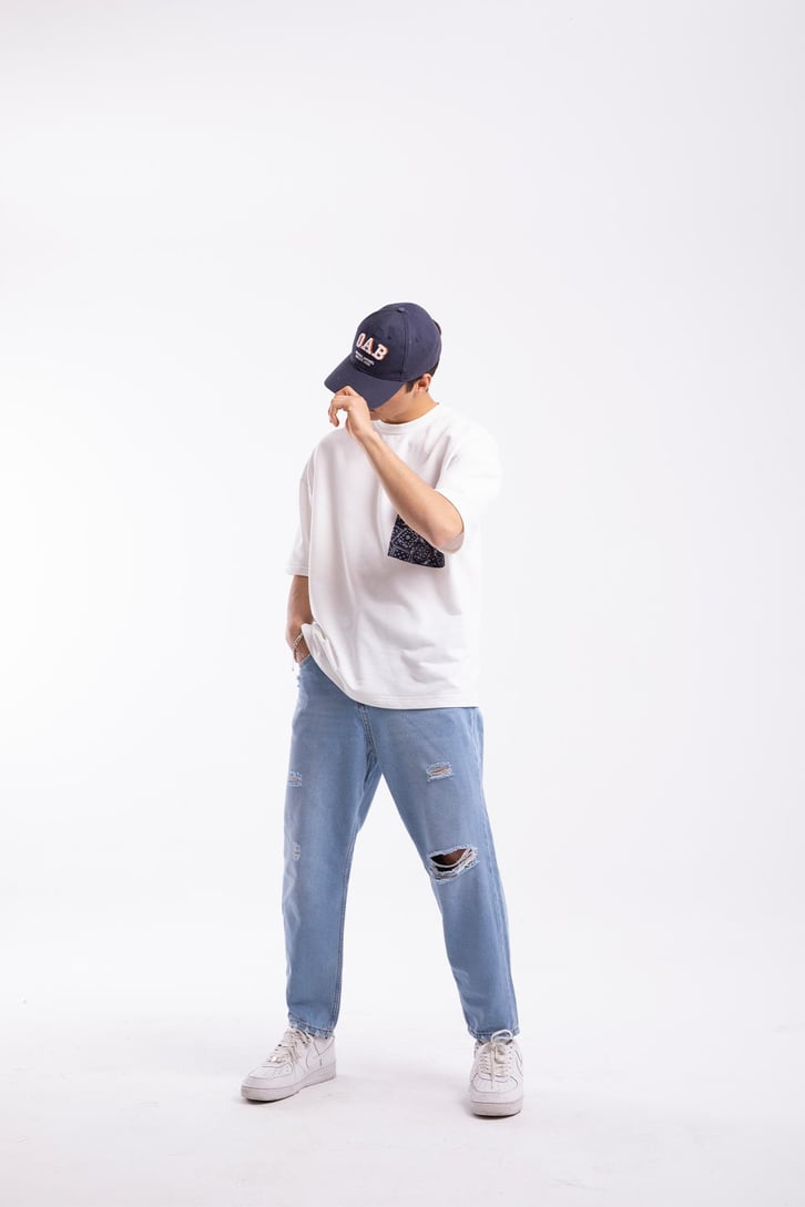 Bandana Desen Cep Detaylı Oversize Tshirt