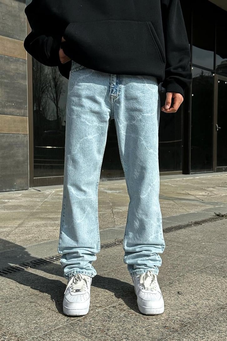 Barbed Wire Desenli Buz Mavi Regular Fit Jean