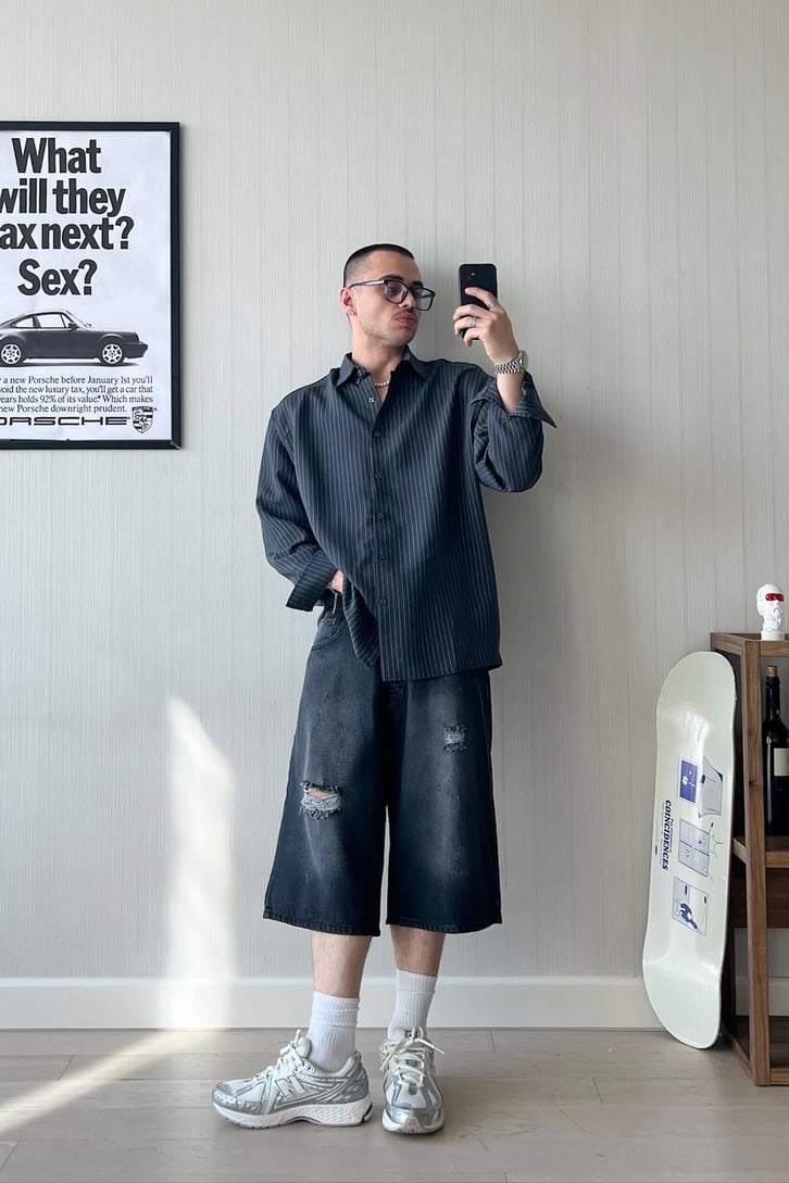 Bare Çizgili Oversize Gömlek