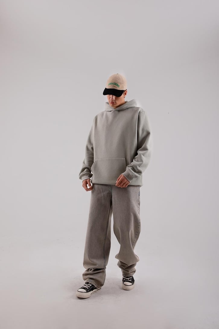 Basic Açık Haki Oversize Hoodie