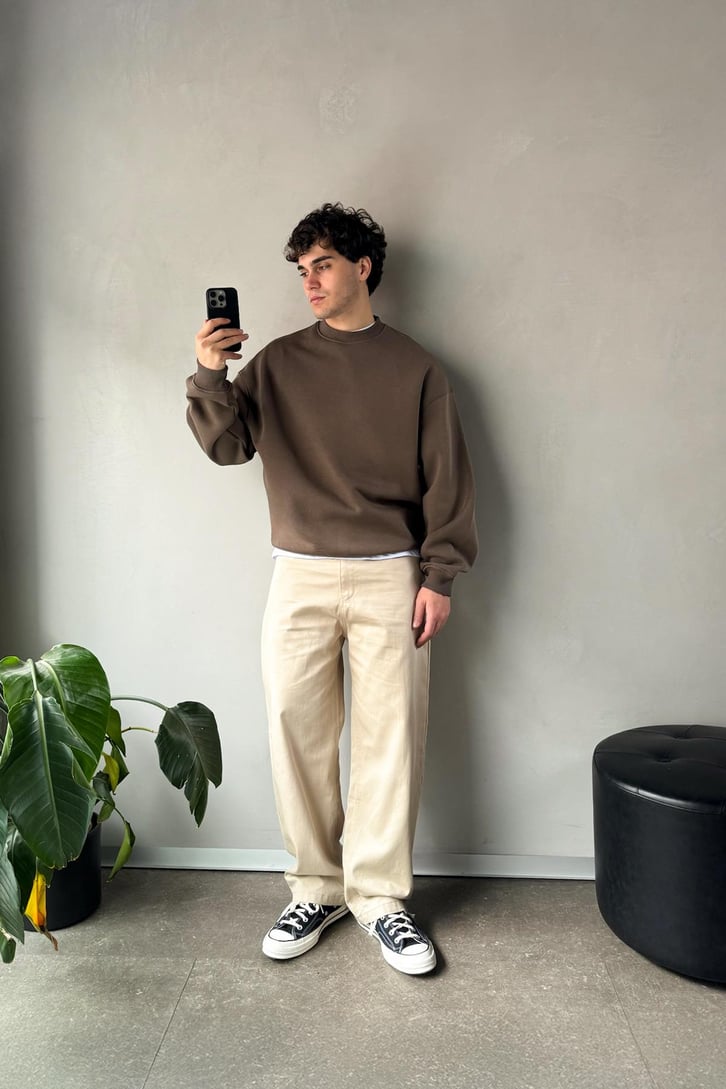 Basic Açık Kahve Oversize Sweatshirt