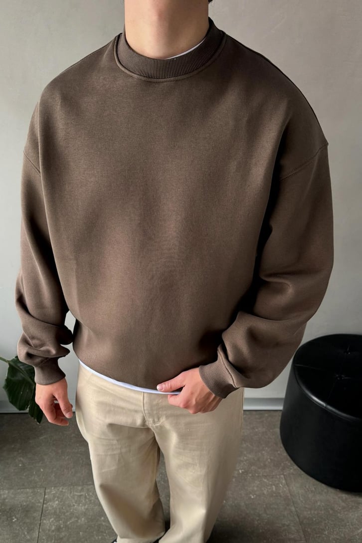 Basic Açık Kahve Oversize Sweatshirt