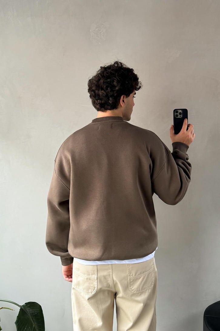 Basic Açık Kahve Oversize Sweatshirt