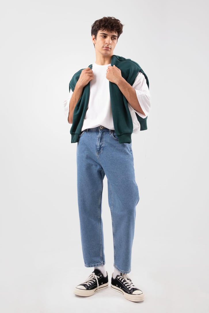 Basic Açık Mavi Mom Fit Jean