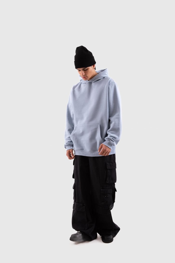 Basic Açık Mavi Oversize Hoodie