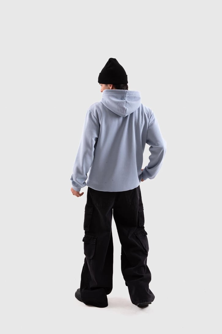 Basic Açık Mavi Oversize Hoodie
