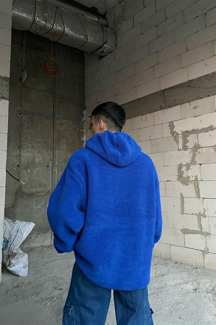 Basic Açık Mavi Peluş Hoodie