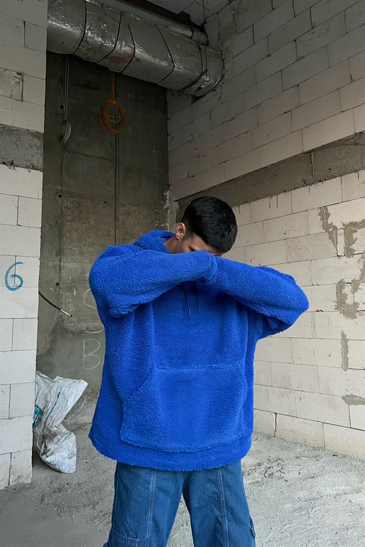 Basic Açık Mavi Peluş Hoodie
