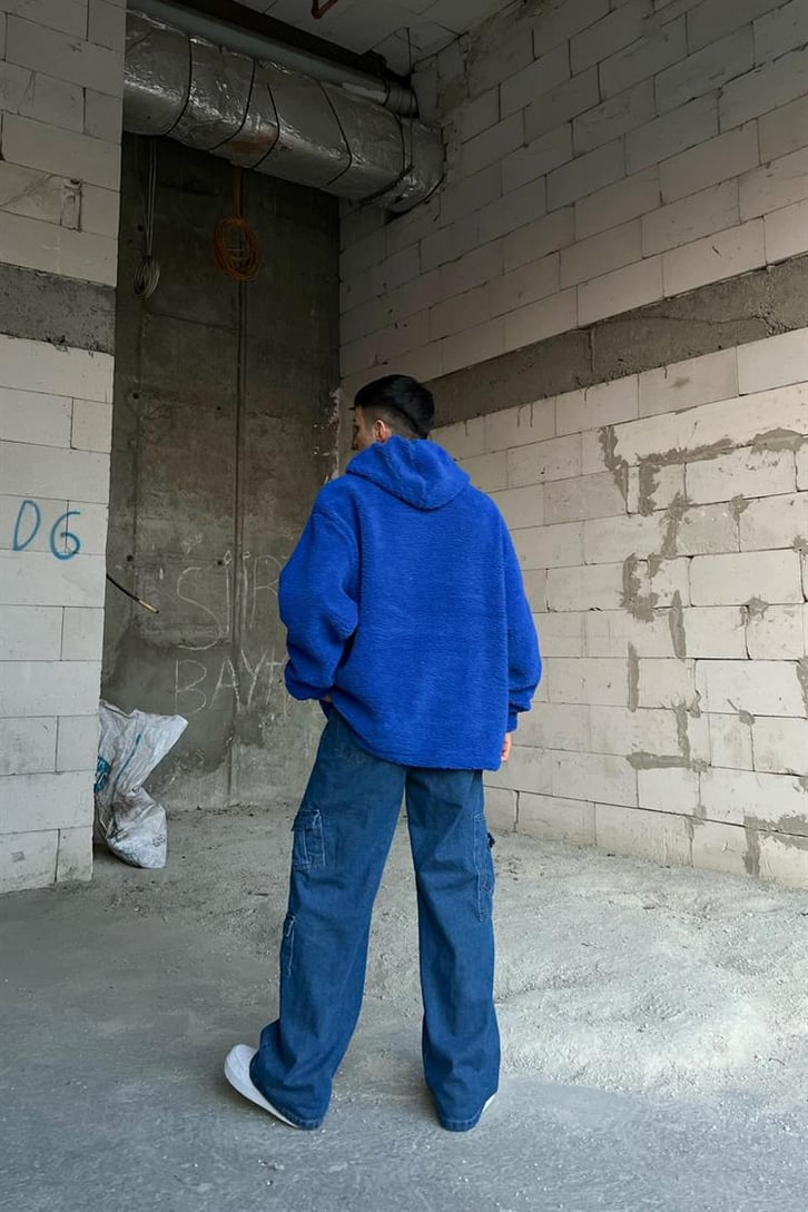 Basic Açık Mavi Peluş Hoodie