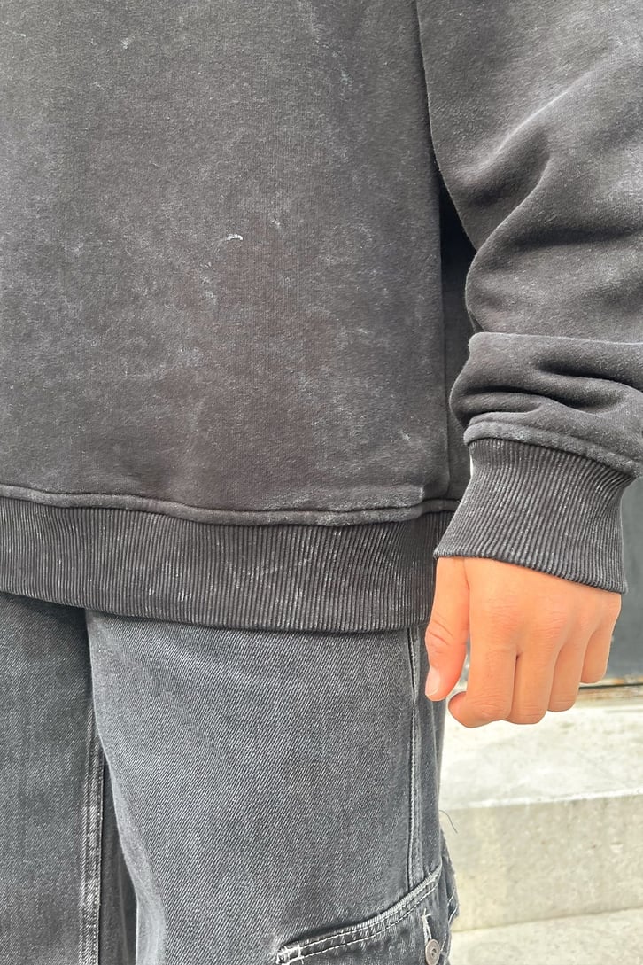 Basic Antrasit Acid Wash Oversize Sweatshirt