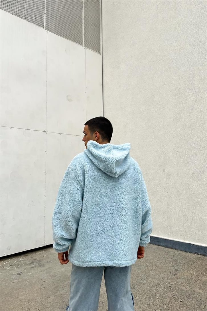 Basic Bebek Mavisi İçi Pamuklu Peluş Hoodie