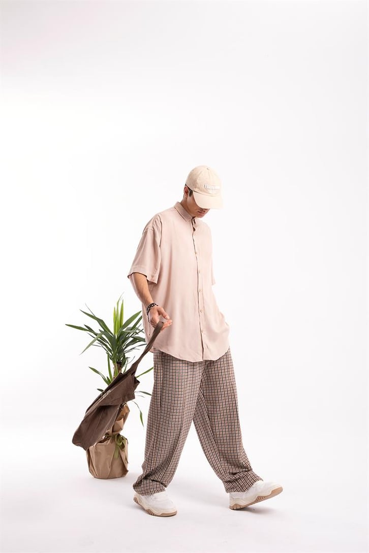 Basic Bej Oversize Kısa Kol Gömlek
