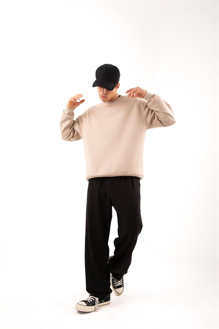 Basic Bej Oversize Sweatshirt