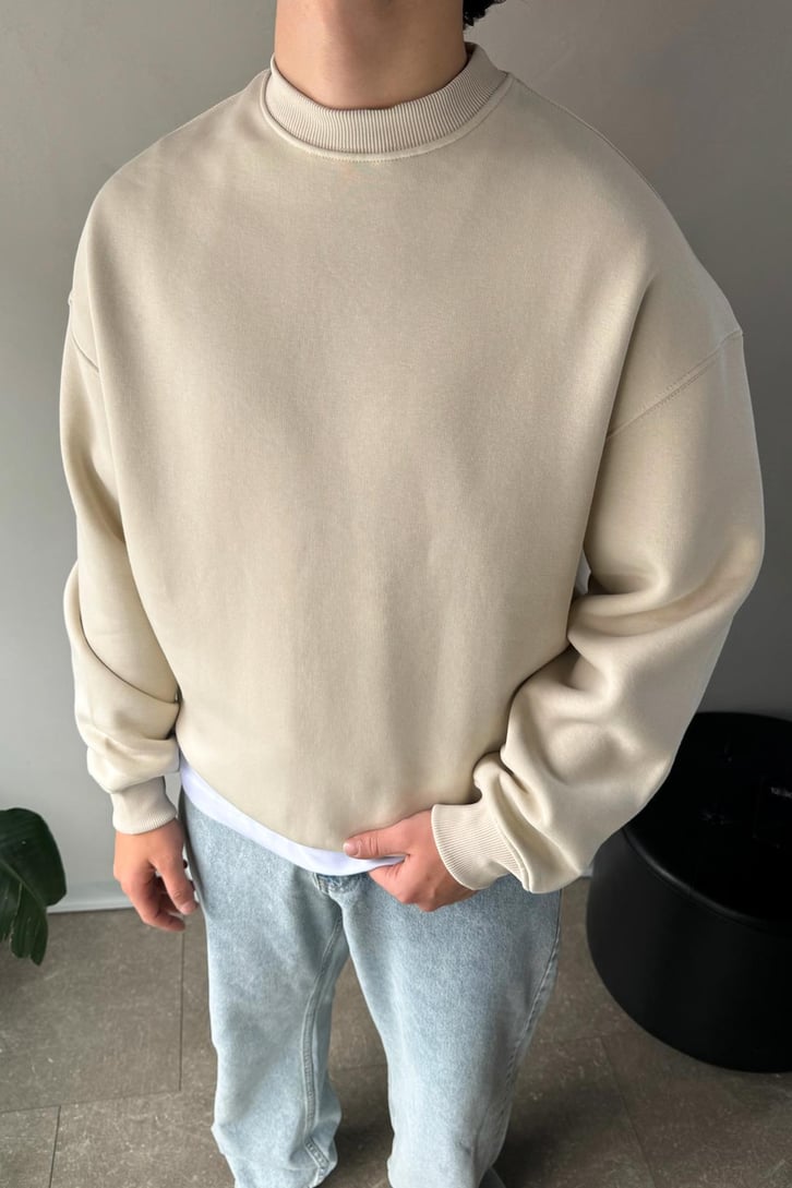Basic Bej Oversize Sweatshirt