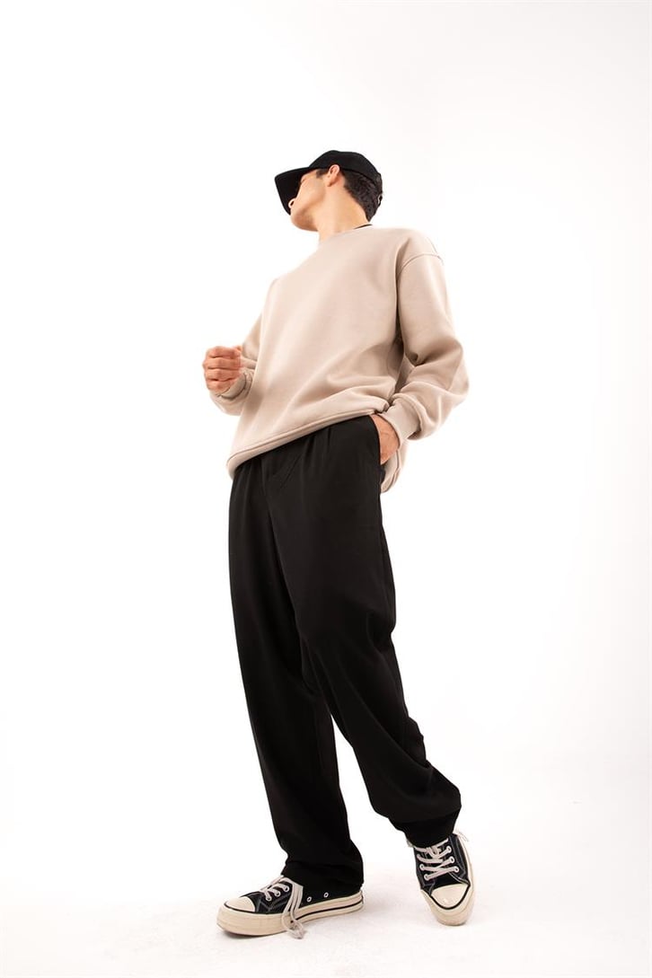 Basic Bej Oversize Sweatshirt