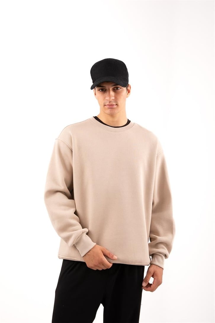 Basic Bej Oversize Sweatshirt