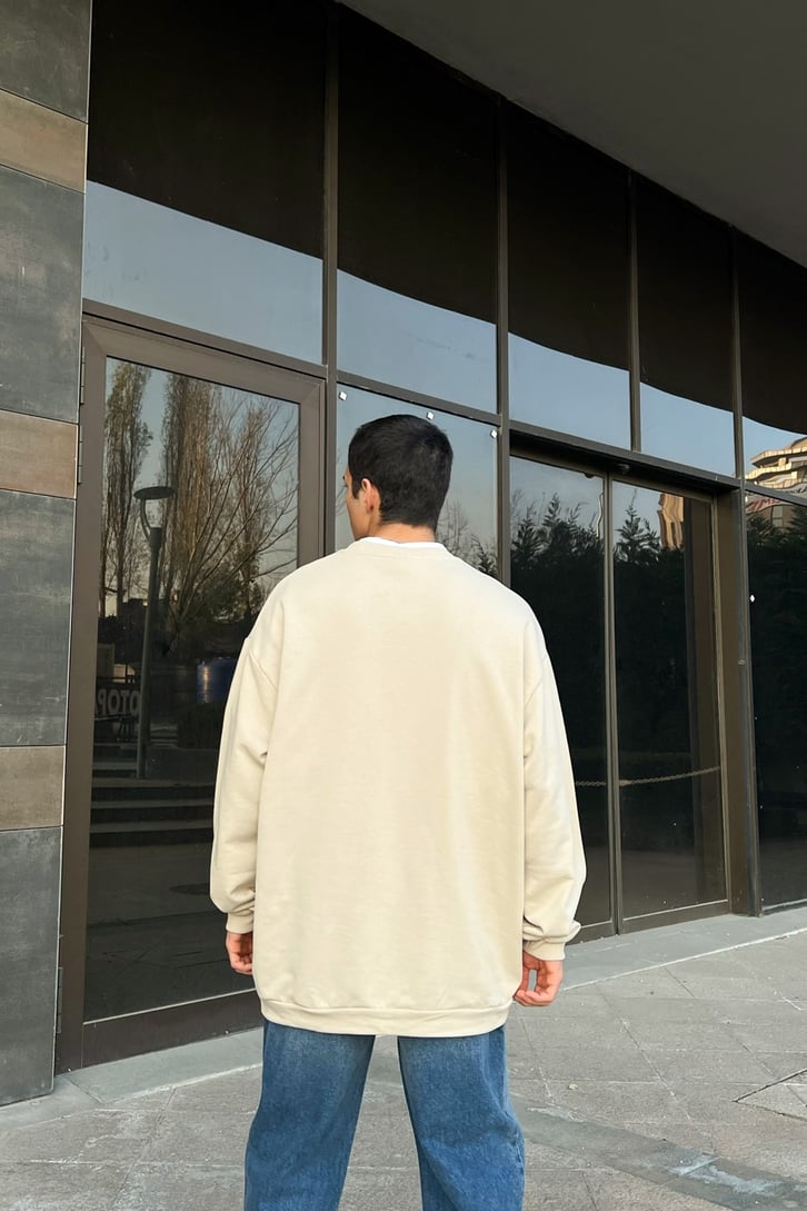 Basic Bej Oversize Sweatshirt