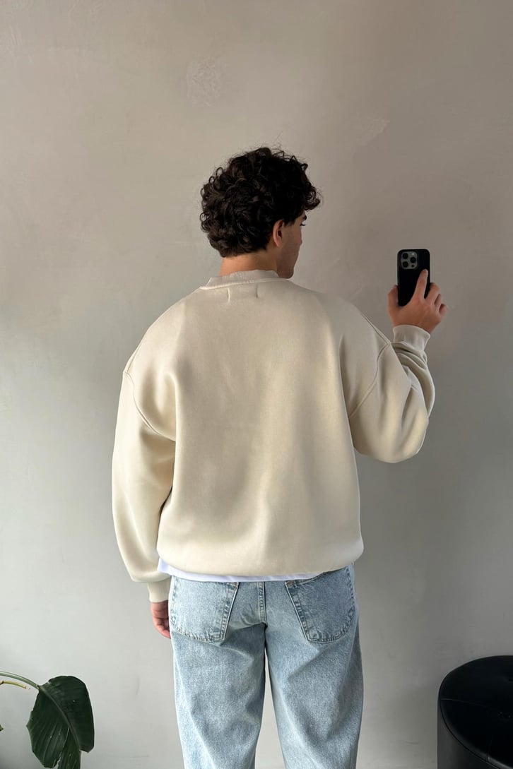 Basic Bej Oversize Sweatshirt