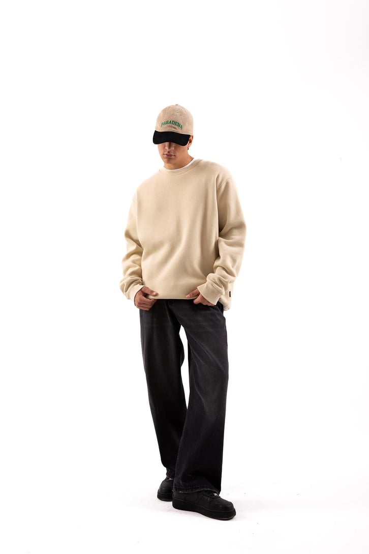 Basic Bej Oversize Sweatshirt
