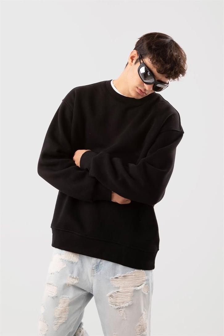 Basic Bej Oversize Sweatshirt