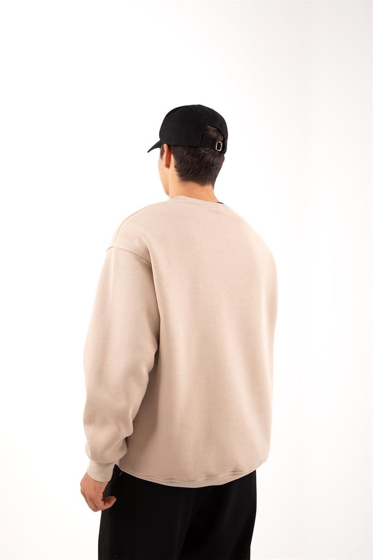 Basic Bej Oversize Sweatshirt