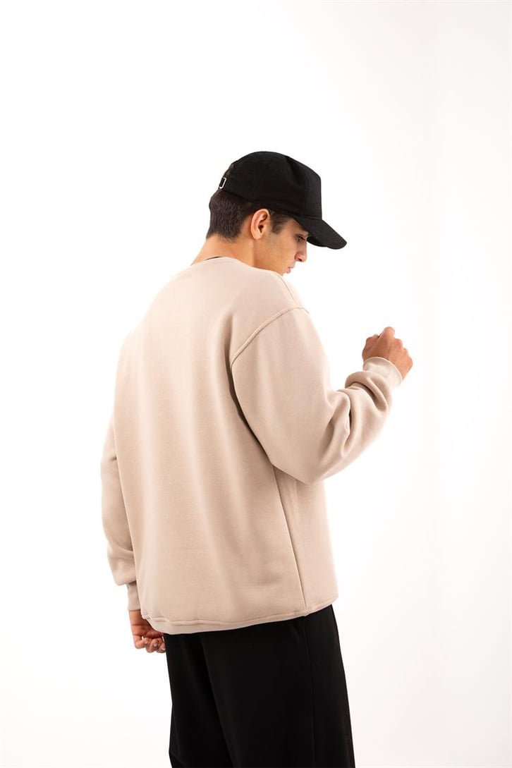 Basic Bej Oversize Sweatshirt