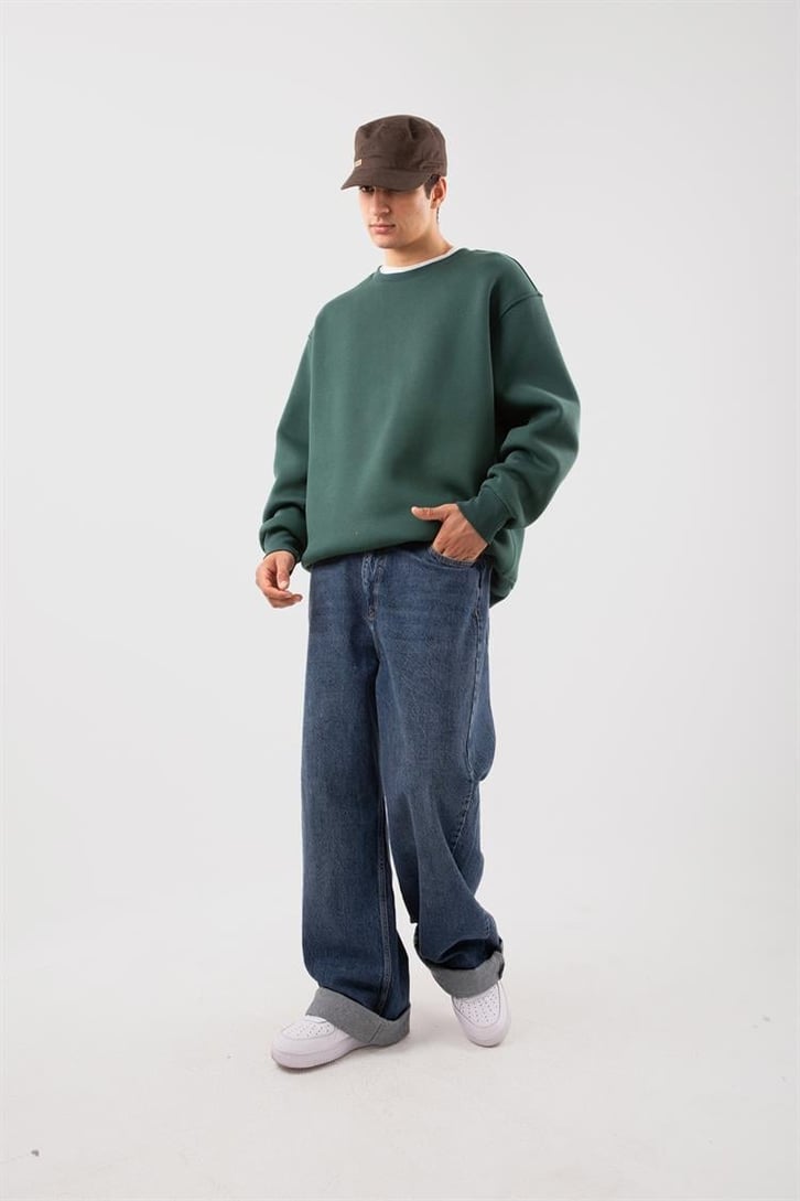 Basic Bej Oversize Sweatshirt