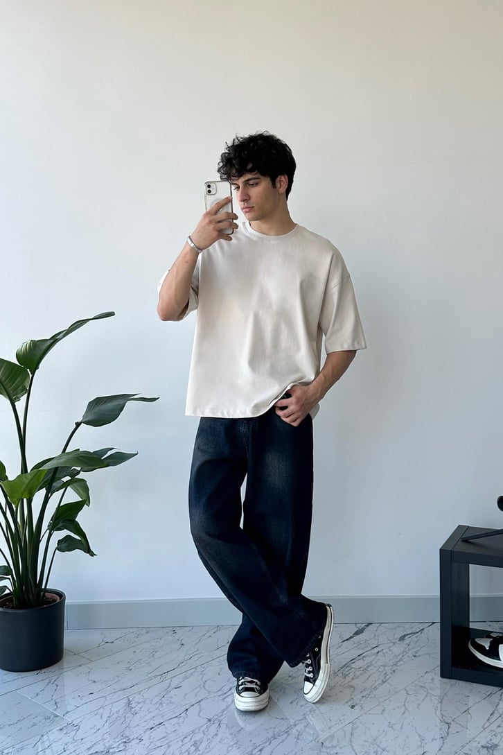 Basic Bej Oversize Tişört