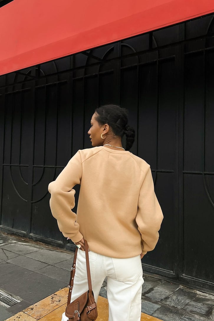 Basic Bej Ovesize Sweatshirt
