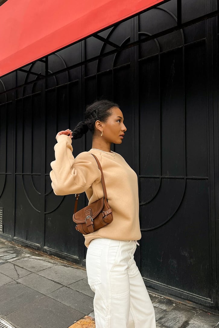 Basic Bej Ovesize Sweatshirt