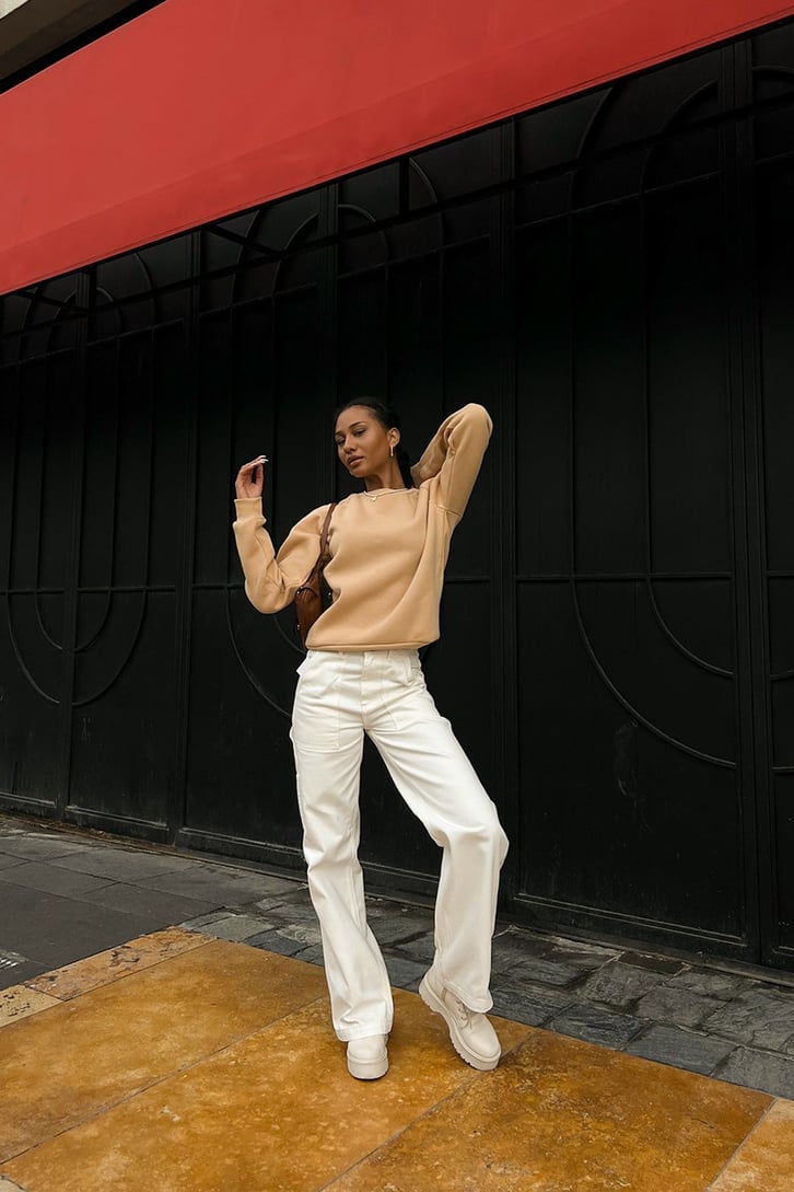Basic Bej Ovesize Sweatshirt