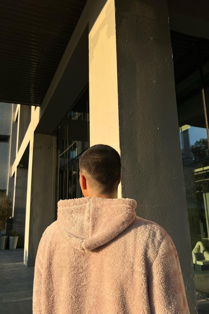 Basic Bej Peluş Hoodie