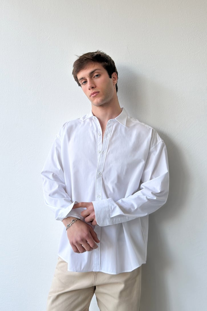 Basic Beyaz Poplin Oversize Gömlek
