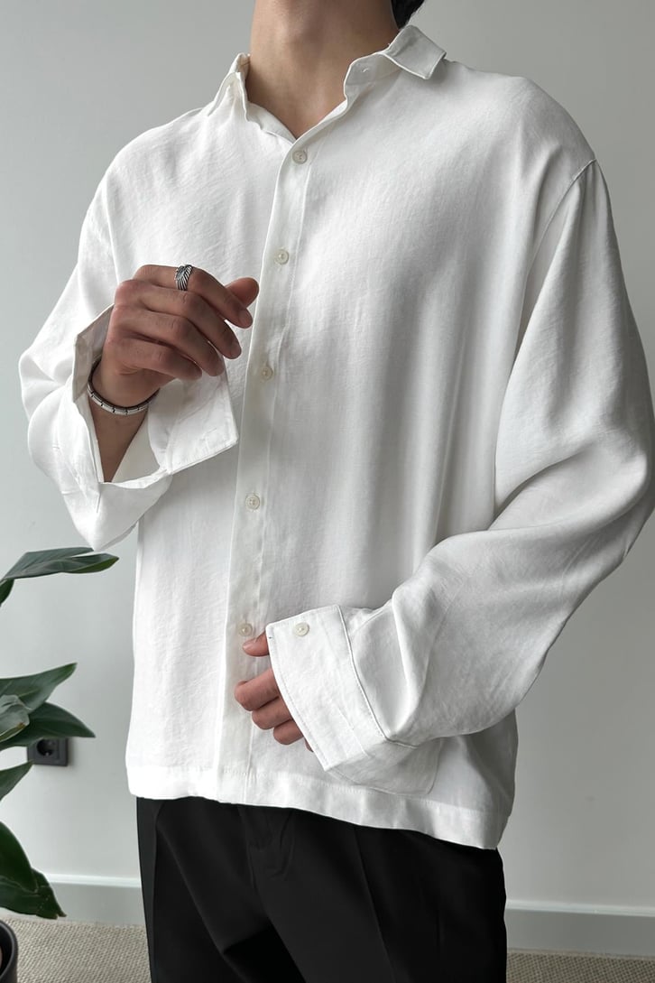 Basic Beyaz Uzun Kol Oversize Gömlek