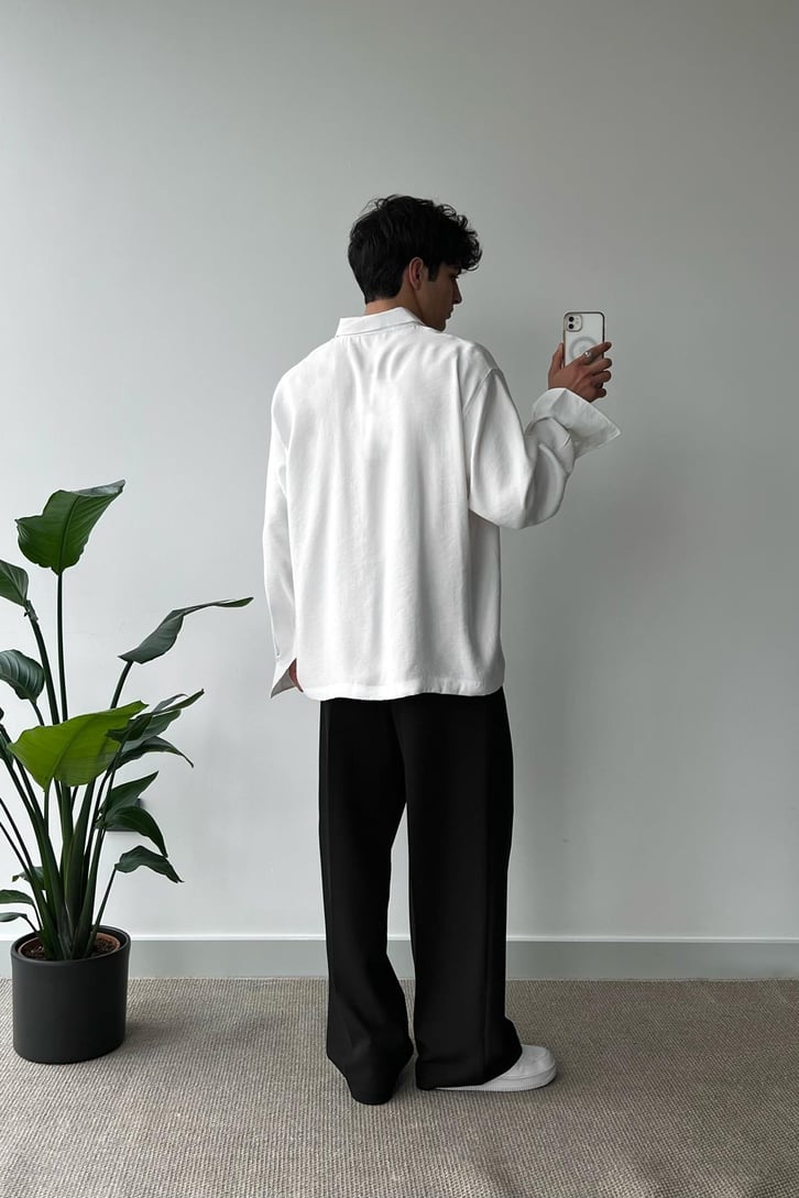 Basic Beyaz Uzun Kol Oversize Gömlek