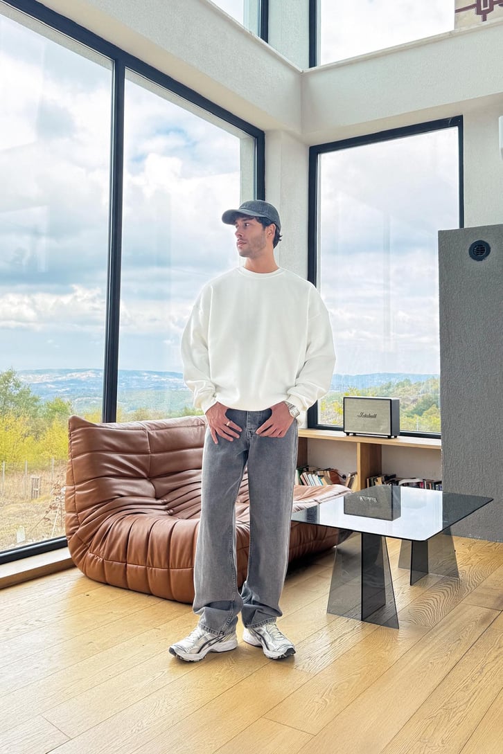 Basic Bisiklet Yaka Sweatshirt