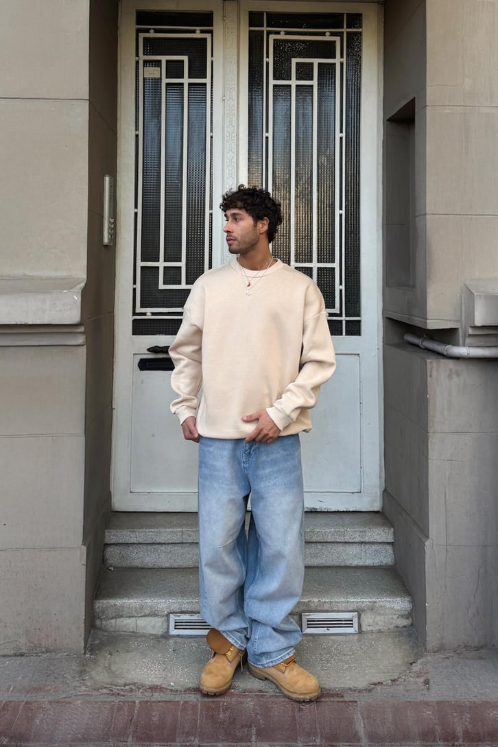 Basic Bisiklet Yaka Sweatshirt