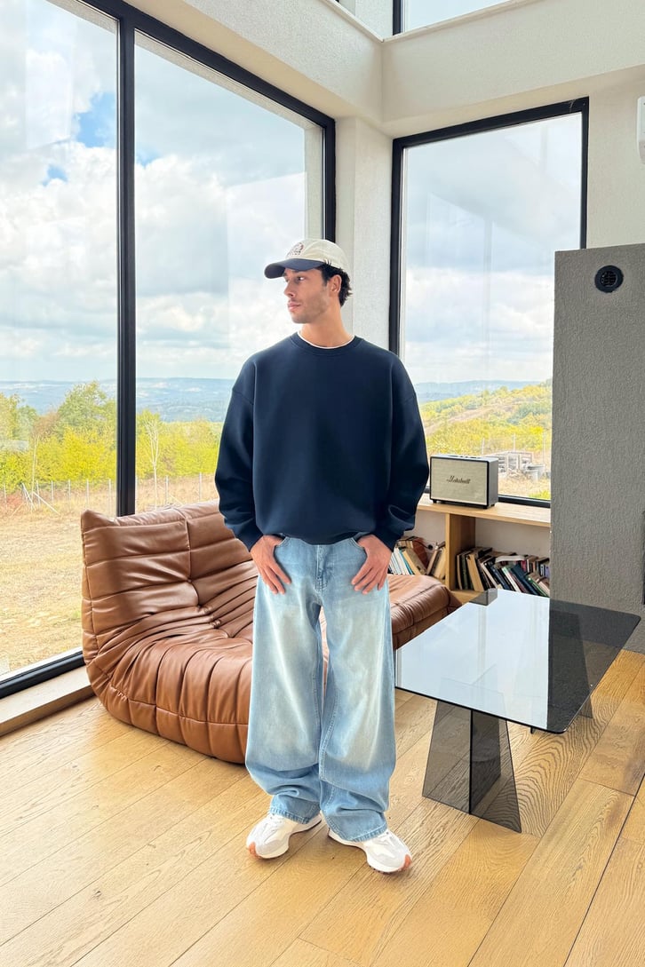 Basic Bisiklet Yaka Sweatshirt