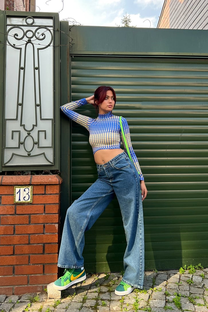 Basic Bol Paça Mavi Baggy Jean