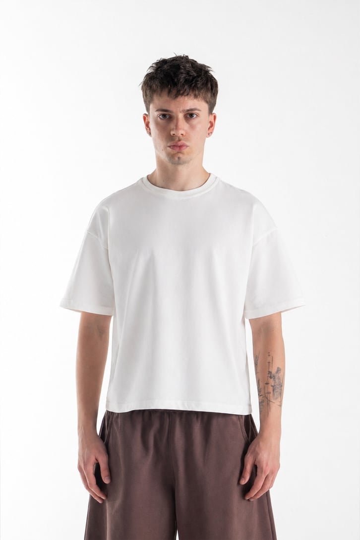 Basic Boxy Fit Ekru Tişört